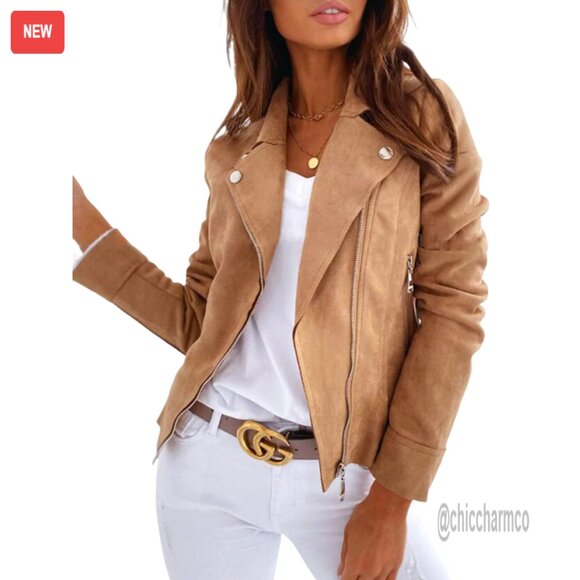Jackets & Blazers - Faux Suede Cropped Jacket Long Sleeve Open Front Lightweight Winter Coat